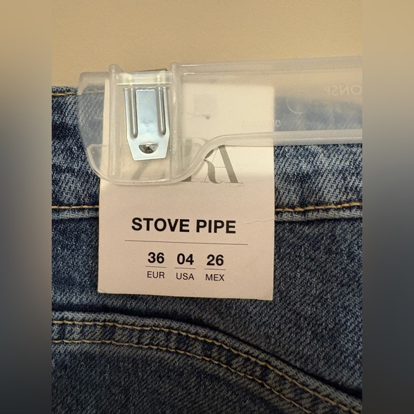 NWTs Zara Women's High-Waisted Blue Denim Jeans Size 4 Style Stone Pipe - Picture 7 of 8
